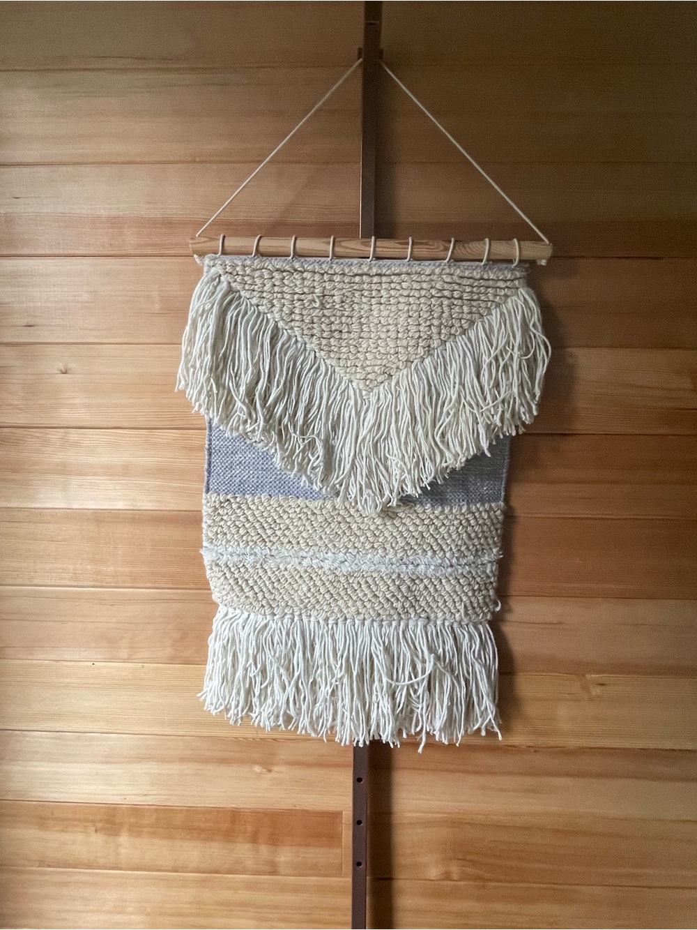 Handwoven Cream & Blue Boho Wall Hanging Macramé Tapestry